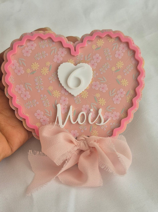 Jalons Bébé Mois en Acrylique – Lot de 12 Cœurs Fleuris Roses