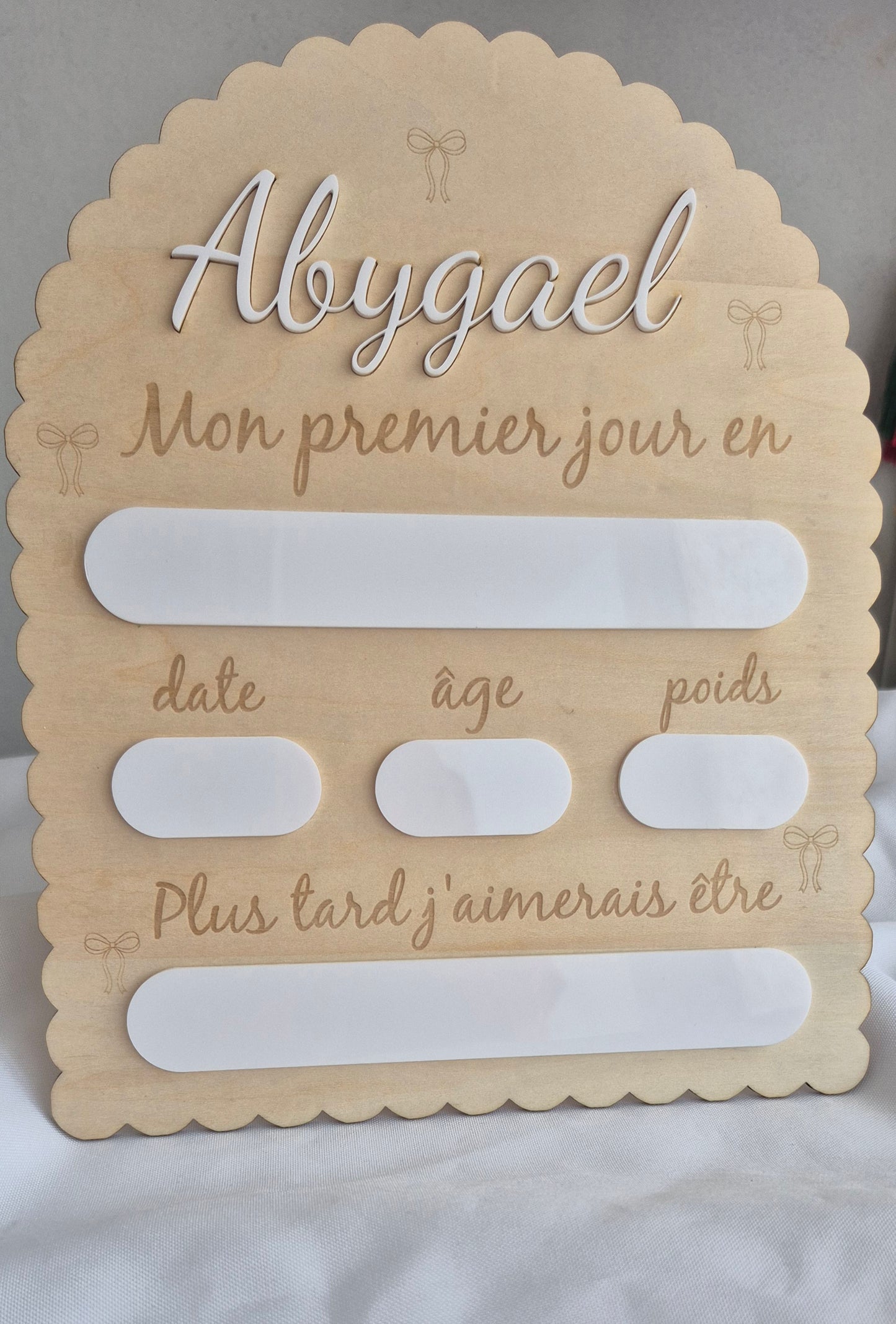 Tableau "Mon premier jour en..." personnalisé en bois
