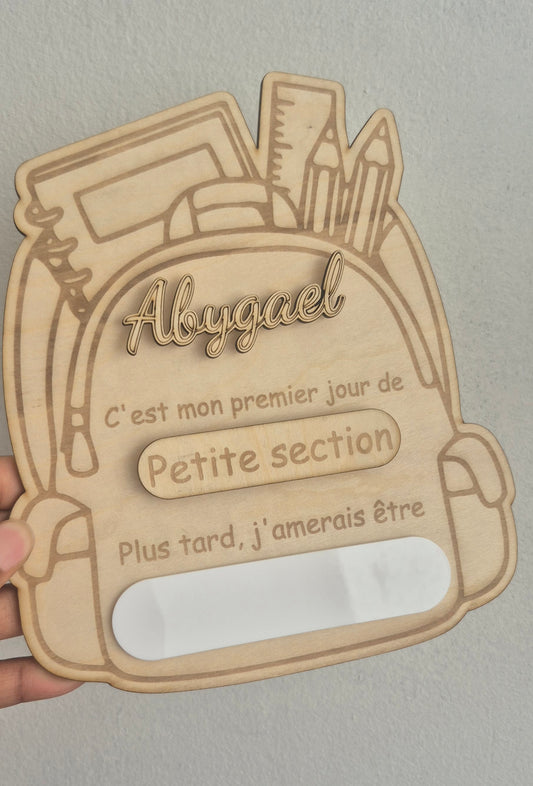 Tableau Rentrée Scolaire Personnalisé en Bois – Premier Jour d'École
