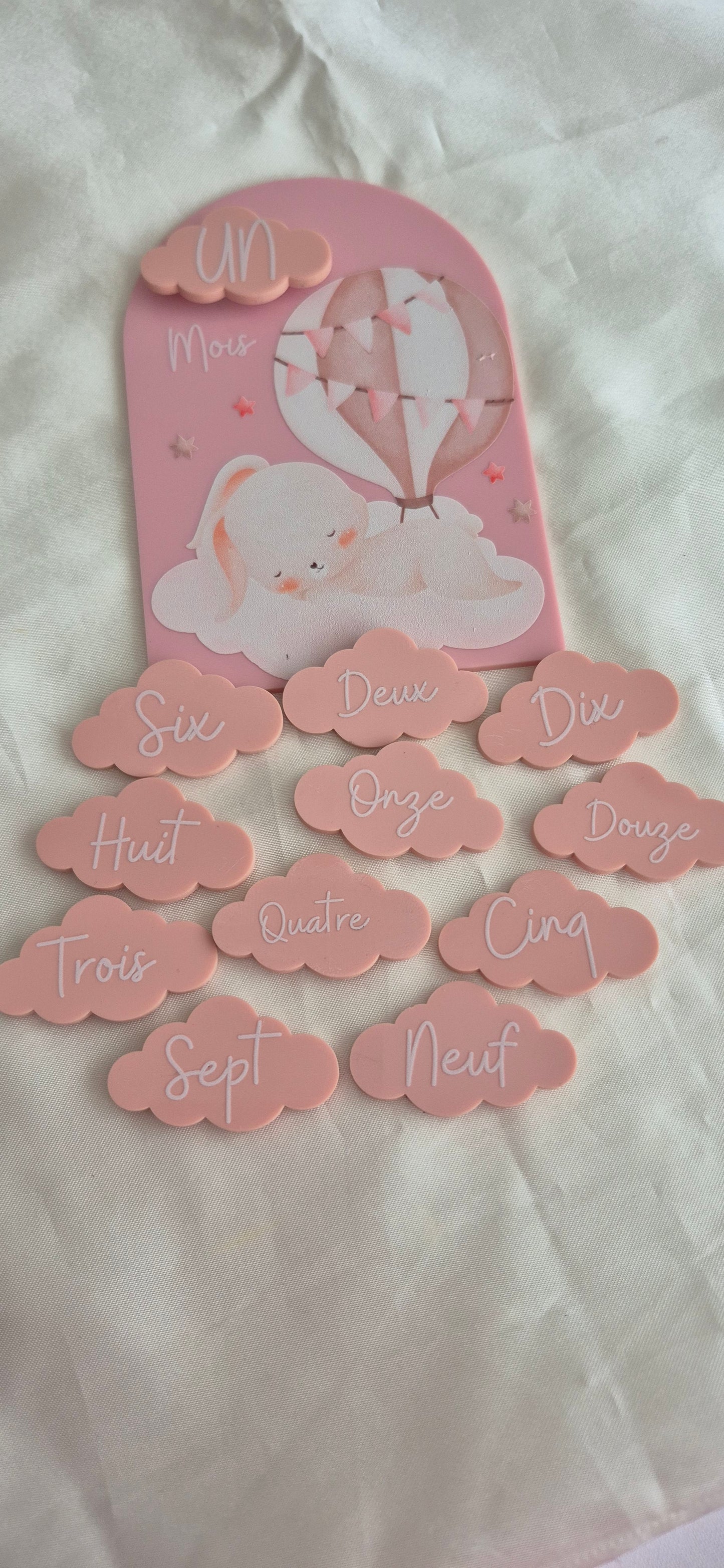 Carte Étape Bébé Ballon & Lapin Rose Aimantée