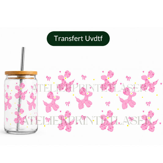 Transfert UV DTF Ballons Chien Roses