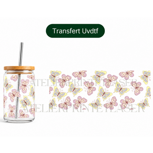 Transfert UV DTF papillons pastel