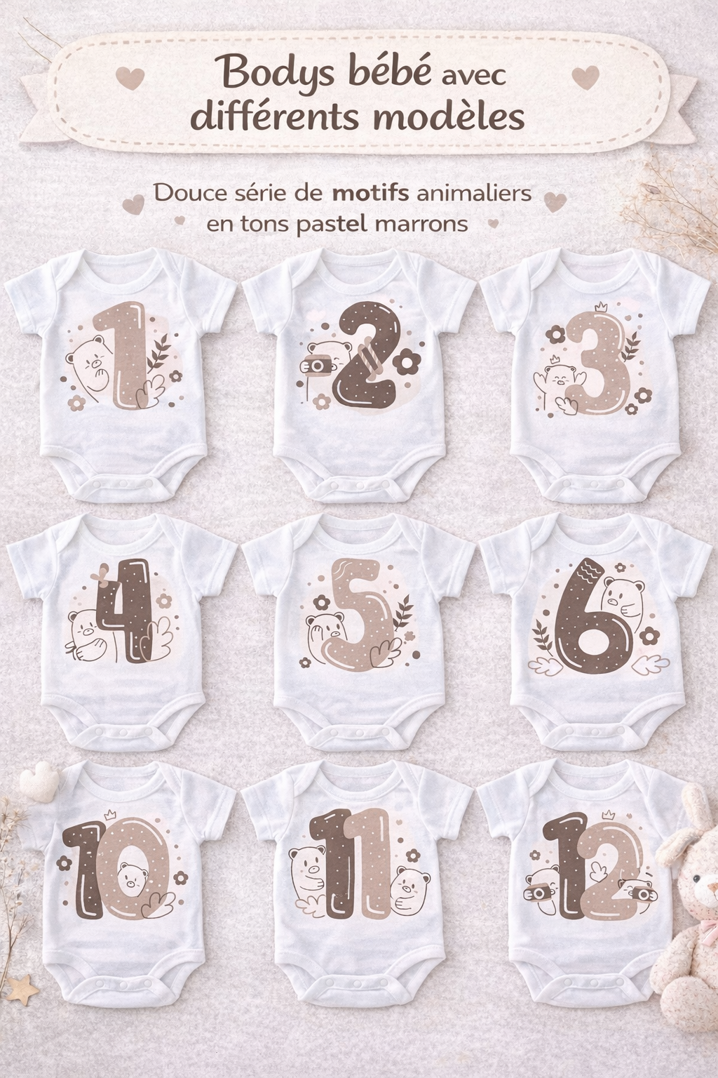Transfert DTF bébé personnalisé – Prénom & âge (1 à 12 mois)