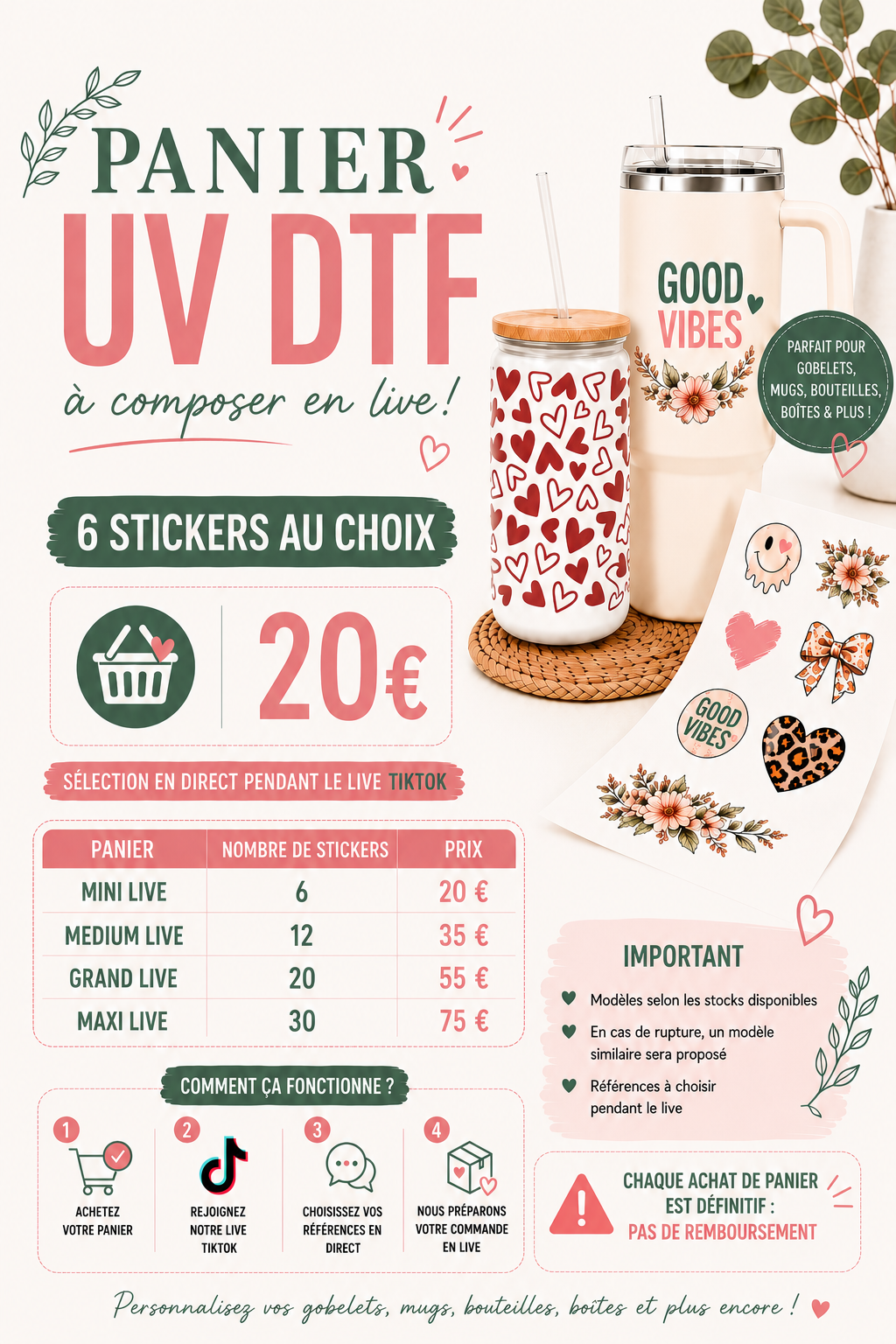 Panier UV DTF à composer en Live TikTok – 20 stickers au choix